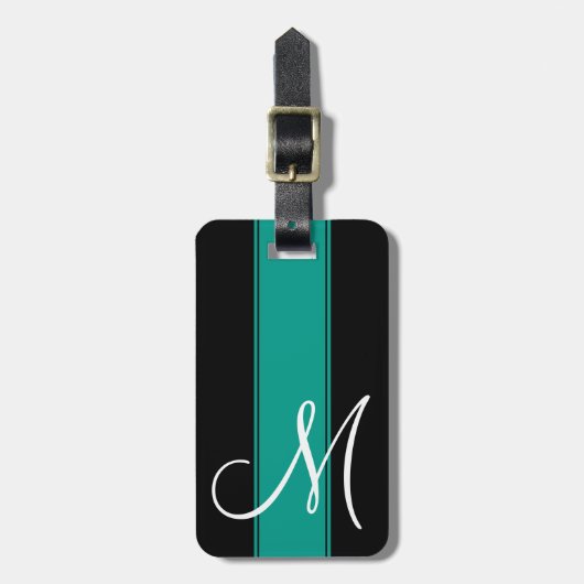 大モノグラムストライプを持つティール（緑がかった色） ラゲッジタグ (正面縦)