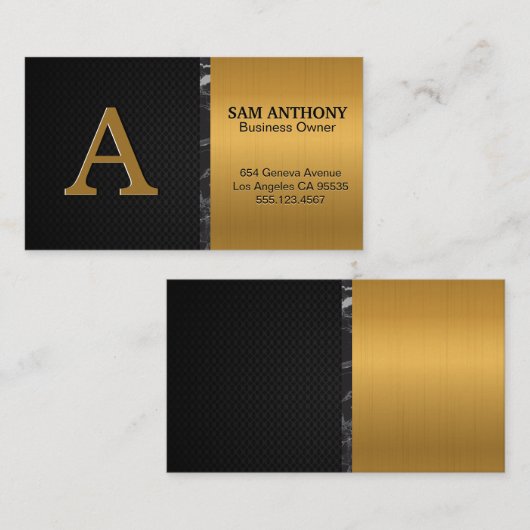大モノグラム |金ゴールドメタリックブラックマーブルメッシュ 名刺 (正面/裏面)
