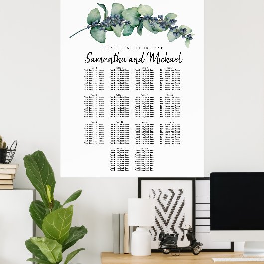 大ユーカリプタスベリー14テーブル座席表 ポスター (ホームオフィス)