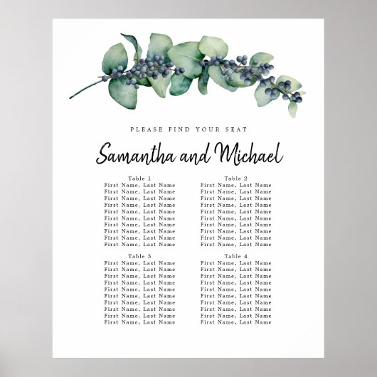 大ユーカリプタスベリー4テーブル座席表 ポスター (正面)