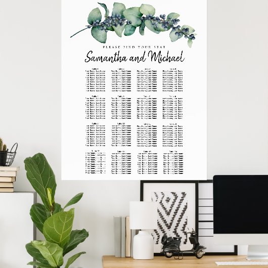 大ユーカリ植物体16テーブル座席表 ポスター (ホームオフィス)