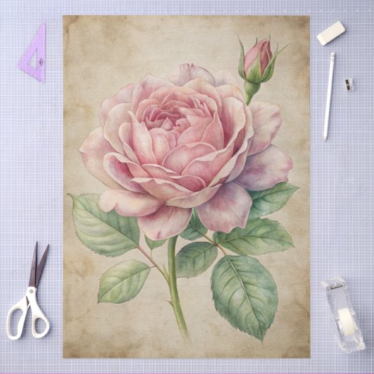 大ヴィンテージインスパイアピックローズの切り離し 薄葉紙 (クラフト)