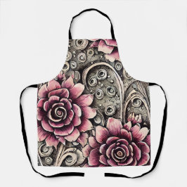 大ヴィンテージゴシック色ピンクの花柄 エプロン