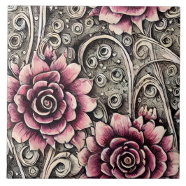 大ヴィンテージゴシック色ピンクの花柄 タイル