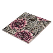 大ヴィンテージゴシック色ピンクの花柄 タイル (側面)