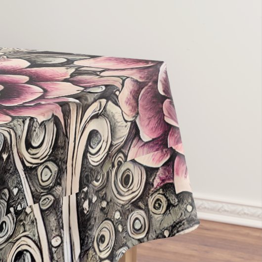 大ヴィンテージゴシック色ピンクの花柄 テーブルクロス (インサイチュ)