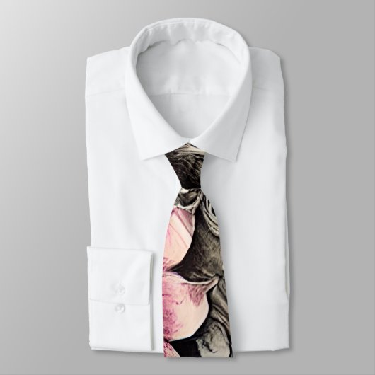 大ヴィンテージゴシック色ピンクの花柄 ネクタイ (タイ)