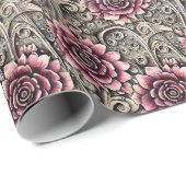 大ヴィンテージゴシック色ピンクの花柄 ラッピングペーパー (ロールコーナー)