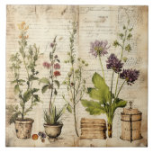 大ヴィンテージ水色天然野花 タイル (正面)