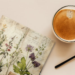 大ヴィンテージ水色天然野花 タイル