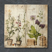 大ヴィンテージ水色天然野花 タイル