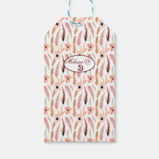 大事な行事ガーリーピンク花柄の水彩 ギフトタグ