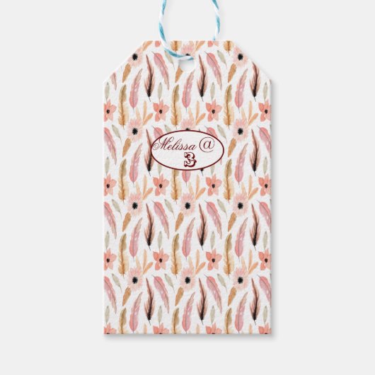大事な行事ガーリーピンク花柄の水彩 ギフトタグ (正面)