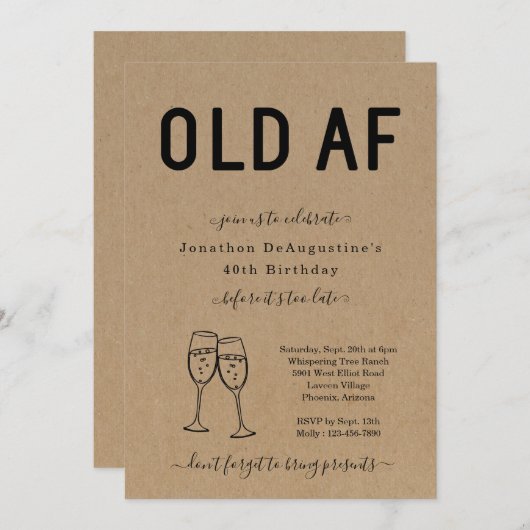 大人おもしろいのAF誕生日招待状 招待状 (正面/裏面)