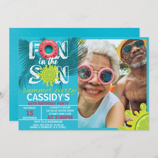 大人おもしろいサンサマーフォト誕生日 招待状 (正面/裏面)