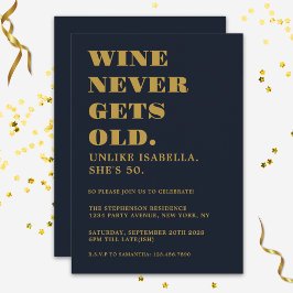 大人おもしろいユーモアのある生誕生会海軍ブルー金ゴールド 招待状