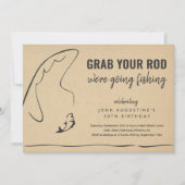 大人おもしろい魚釣り誕生日退職パーティー 招待状 (正面)