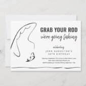 大人おもしろい魚釣り誕生日退職パーティー 招待状 (正面)