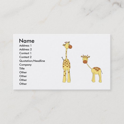 大人およびベビーのキリン。 漫画 名刺 (正面)