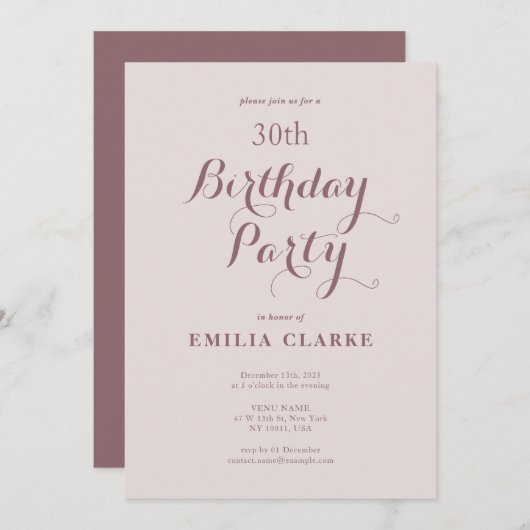 大人お洒落モダンバースデーパーティ招待状 招待状 (正面/裏面)