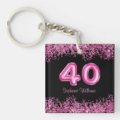 大人かっこいい黒とピンクのラメ40歳の誕生日 キーホルダー (正面)