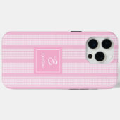 大人かわいいピンクのチェック柄iPhoneケース – シンプルなネームアート Case-Mate iPhoneケース (裏面 (横))