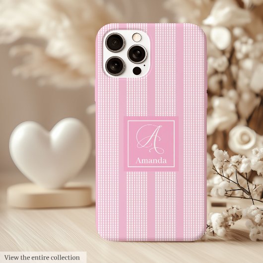 大人かわいいピンクのチェック柄iPhoneケース – シンプルなネームアート Case-Mate iPhoneケース