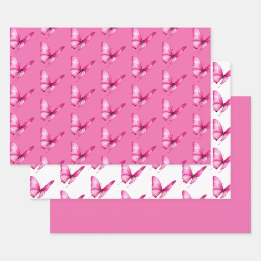 大人かわいいピンクの蝶々の誕生日 ラッピングペーパーシート (セット)