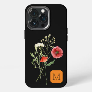 大人かわいい花のイニシャル 黒背景 iPhone 13 PROケース