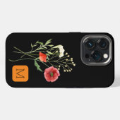 大人かわいい花のイニシャル 黒背景 iPhoneケース (裏面横)