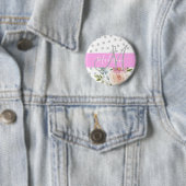 大人かわいい花柄のモノグラムイニシャル White Pink Gray 缶バッジ (インサイチュ)