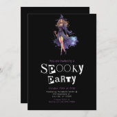 大人かわいらし魔女ブルーと黒ハロウィーン 招待状 (正面/裏面)
