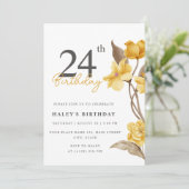 大人っぽいお花のシンプルなイエロー 誕生日24歳 招待状 (スタンド正面)