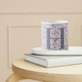 大人っぽいお花のモノグラム H lilac w/フレーズ コーヒーマグカップ