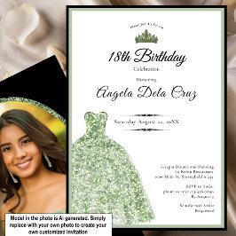大人っぽいオリーブグリーンのドレス 18歳の誕生日デビュー 招待状