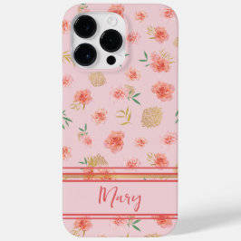 大人っぽいカスタマイズ可能なフェミニンなピンクの花とストライプ Case-Mate iPhone 14 PRO MAXケース