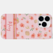 大人っぽいカスタマイズ可能なフェミニンなピンクの花とストライプ Case-Mate iPhoneケース (裏面 (横))