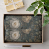 大人っぽいクリスマスのダークグリーンとホワイトの花柄 薄葉紙 (ギフト)