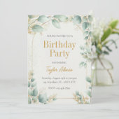 大人っぽいグリーンネイル ゴールドの誕生日招待状 招待状 (スタンド正面)