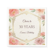 大人っぽいコーラルピンクの花とローズゴールドの30歳の誕生日