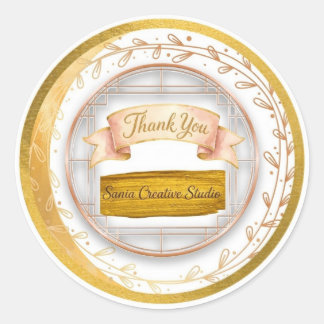 大人っぽいゴールドとサーモンピンクのフラワー"Thank You"ビジネスS ラウンドシール