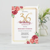 大人っぽいゴールドのチークフラワー 36歳の誕生日パーティー 招待状 (スタンド正面)