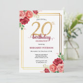 大人っぽいゴールドのルージュフラワー20歳の誕生日パーティー 招待状 (スタンド正面)