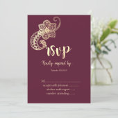 大人っぽいゴールドペイズリーRSVP 招待状 (スタンド正面)
