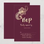 大人っぽいゴールドペイズリーRSVP 招待状 (正面/裏面)