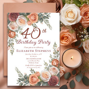 大人っぽいサビ色のバラの花の40歳の誕生日 招待状