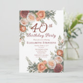 大人っぽいサビ色のバラの花の40歳の誕生日 招待状 (スタンド正面)