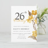 大人っぽいシンプルな黄色の花のモチーフがエレガントな26歳の誕生日お祝い 招待状 (スタンド正面)