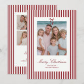 大人っぽいストライプのクリスマスリボン 記念写真 シーズンカード (正面/裏面)