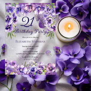 大人っぽいスミレの花の21歳の誕生日パーティー アクリル招待状